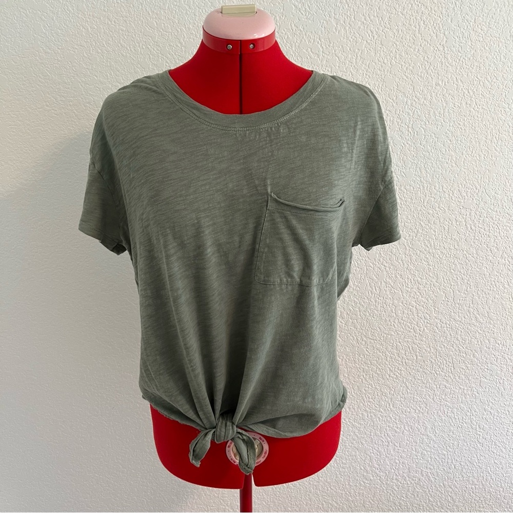 Caslon Green Short Sleeve Tie-Front Tee Small